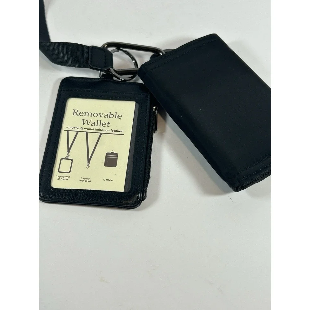 Vertical Leather ID Card Holder W/3 Slot Neck Strap Lanyard Removable Wallet 3 P
